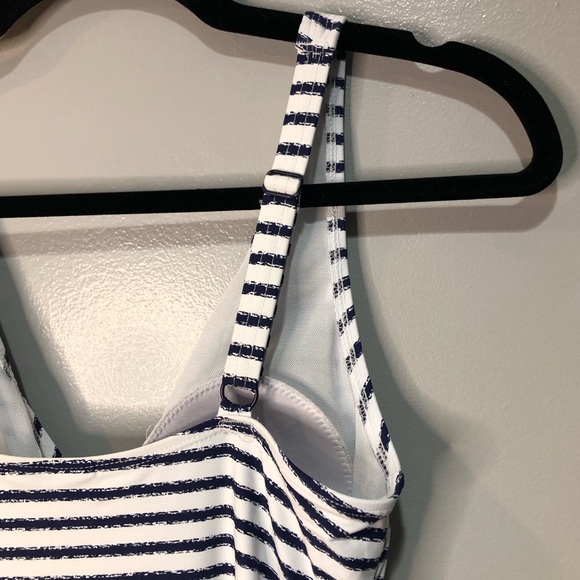 Nip Tick Swim Navy and White Striped Swimsuit Double Layered Belly Scrunch Tie - Picture 9 of 13
